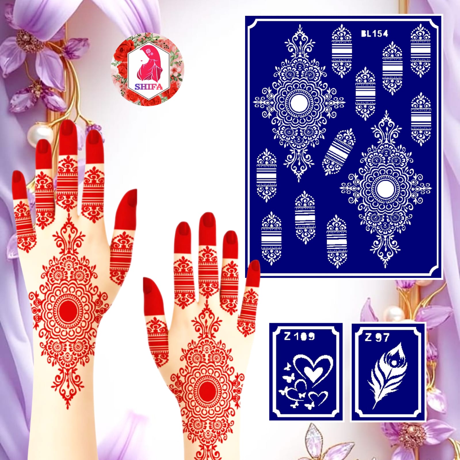 BL 154 Mandala Elegance Bridal Set Sticker Overview Henna Stencil - Shifa Stencil